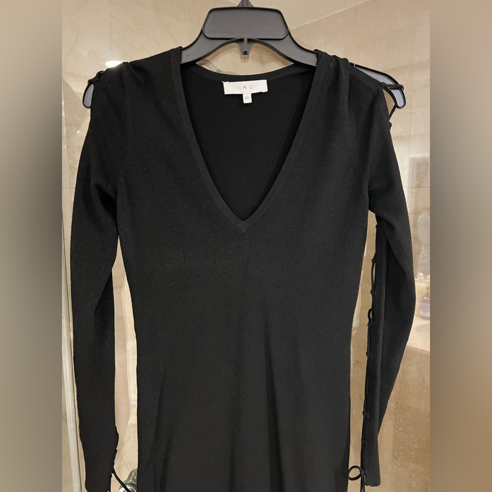Iro black lace up long sleeve mini dress